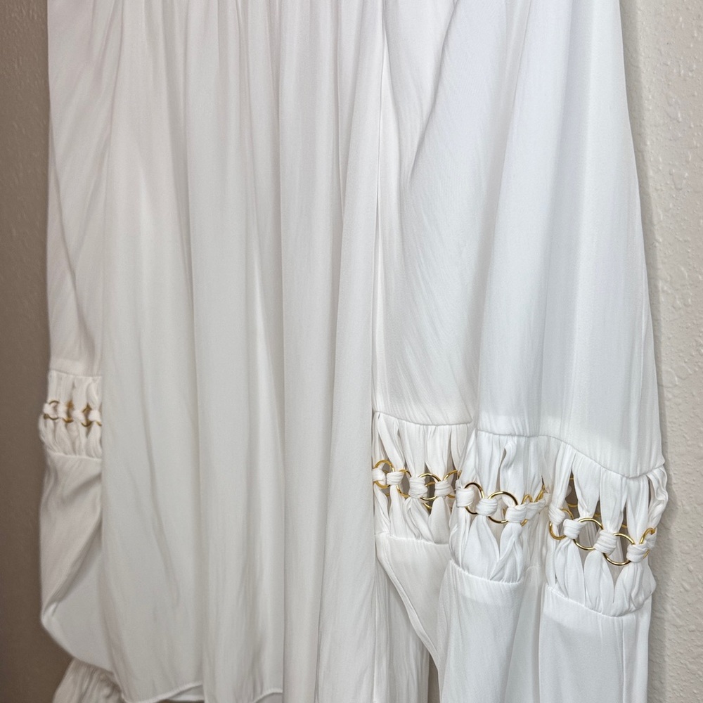 Ramy Brook White Blouse with Gold‎ Circular Accents Peasant Flowy Boho Fairy - S - Picture 4 of 10